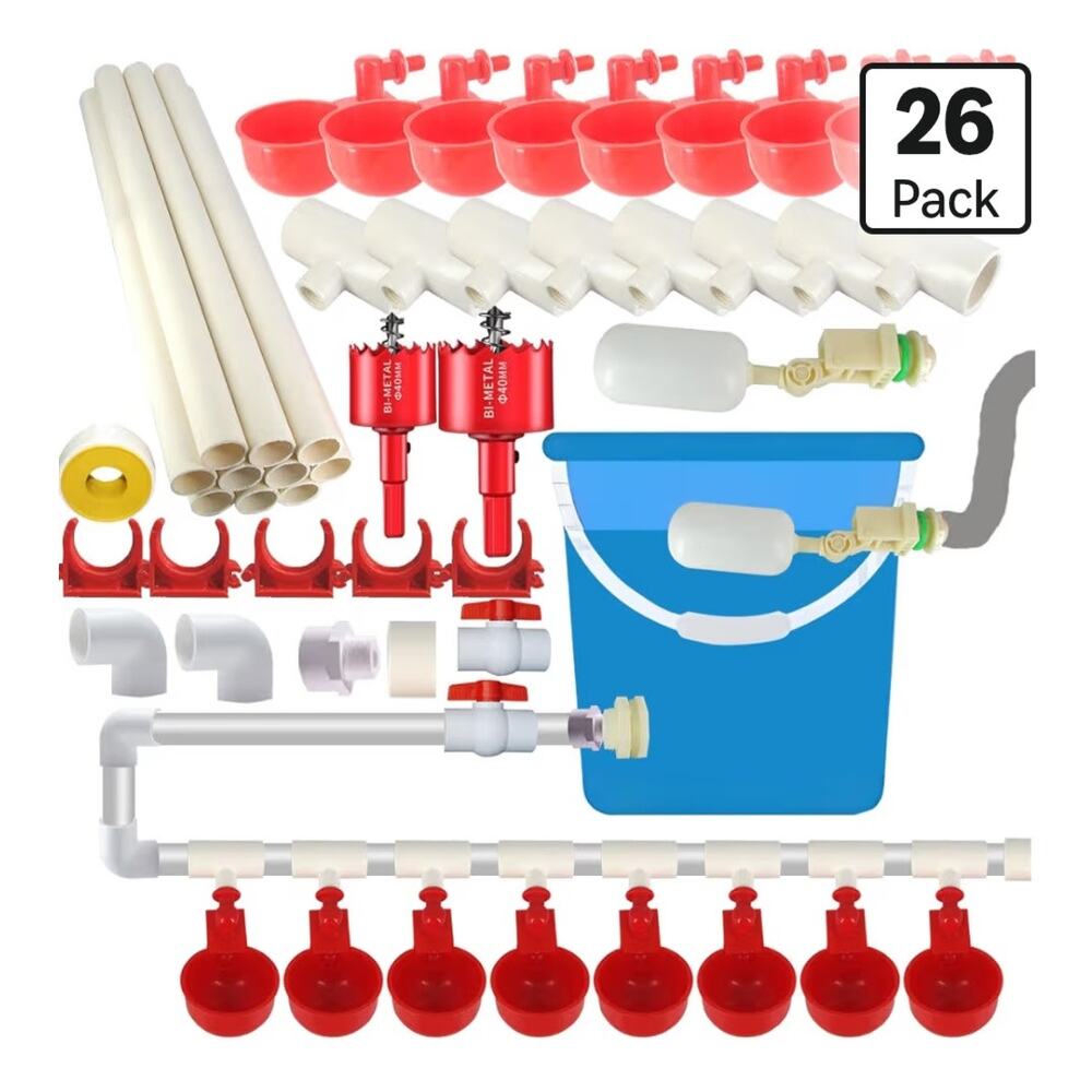 Automatic Chicken Waterer 8 Cup Poultry Watering System Red PVC
